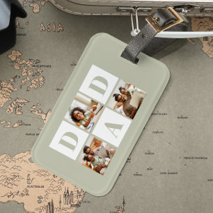 Dad 3 Photo Collage Sage Green Luggage Tag