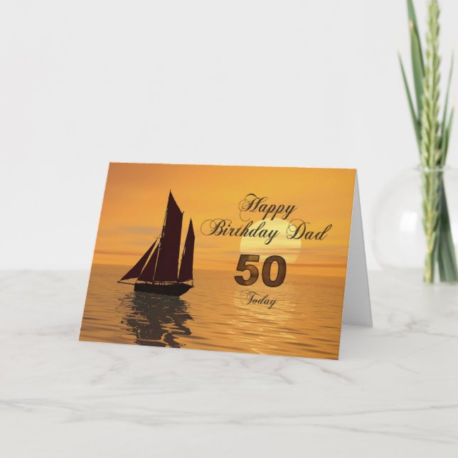 Dad, 50th Sunset yacht birthday card (Front)