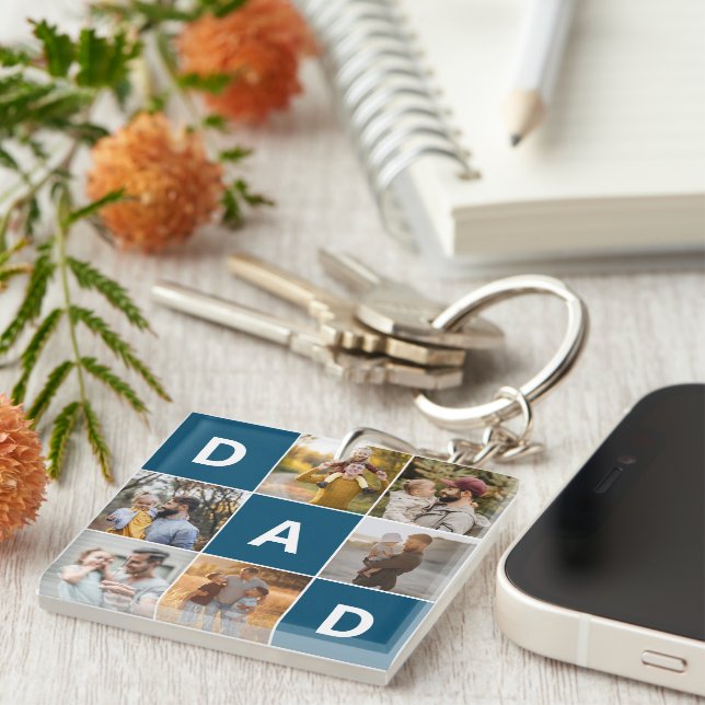 Dad 7 Multiple Photo Grid, Memento Keepsake Gift Key Ring (Front Right)