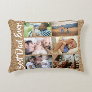 Dad 8 photo collage burlap hessian country rustic decorative cushion