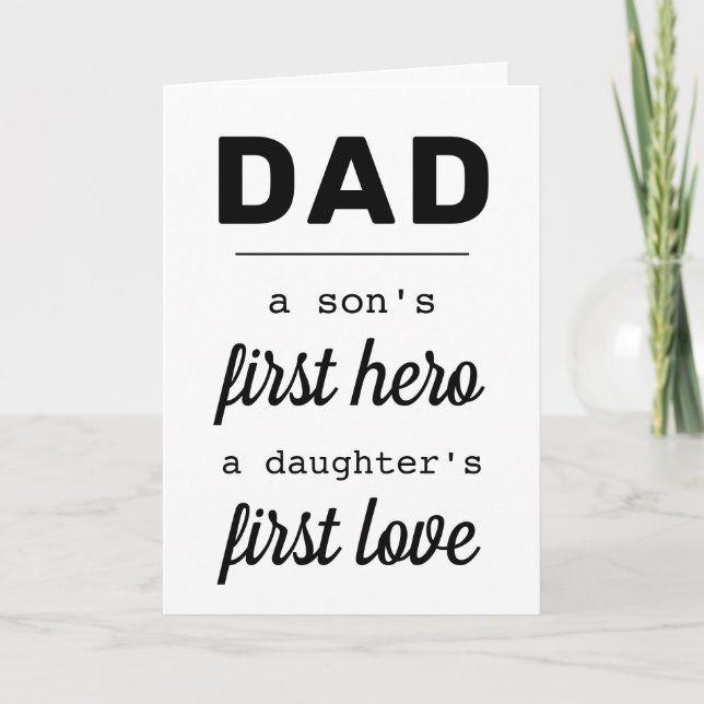 Dad A Son's First Hero Father's Day Typography Card (Front)