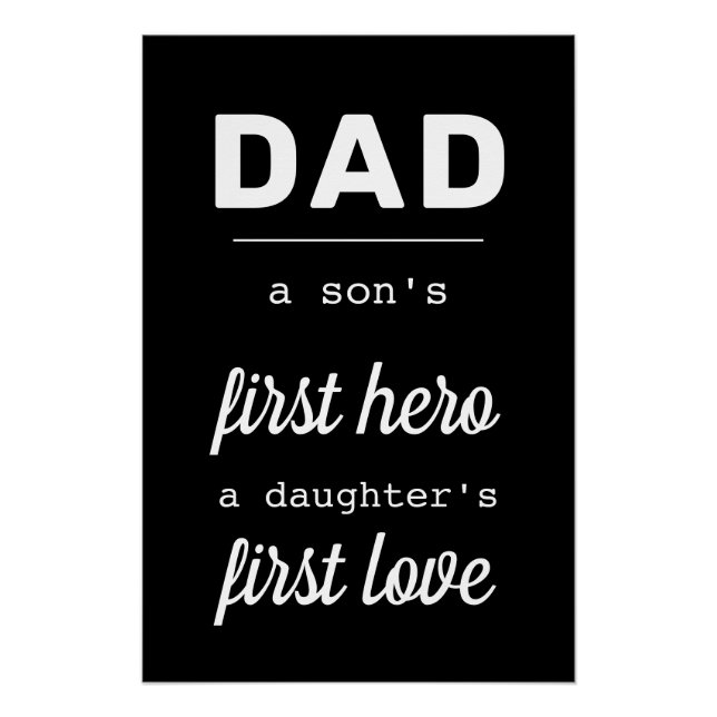 Dad A Son's First Hero Typography Modern Father Poster (Front)