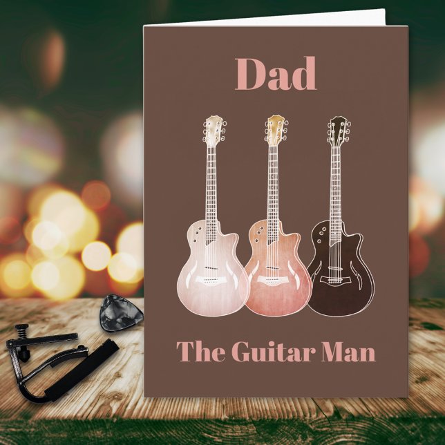 Dad Acoustic electric Guitar rustic Fathers Day Card (Dad the guitar man cool rustic music themed Father’s Day greeting card )