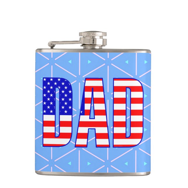 Dad American Flag Patterned Text Hip Flask (Front)