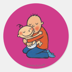 Dad and Baby Hugging Classic Round Sticker