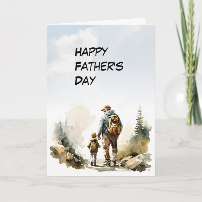 Dad and Child Backpackers Father's Day Card (Front)