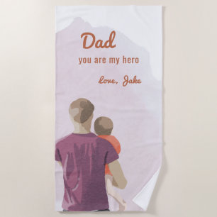Dad and child, brown watercolor thank you gift beach towel
