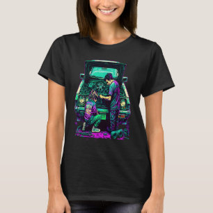 Dad and Daughter Fixing Car Retro Pop Car Mechanic T-Shirt