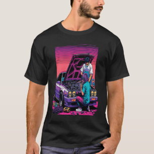 Dad and Daughter Fixing Car Retro Pop Car Mechanic T-Shirt