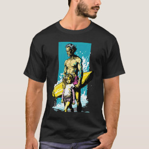 Dad And Daughter Surfing Retro Pop Surfer Dad  1 T-Shirt