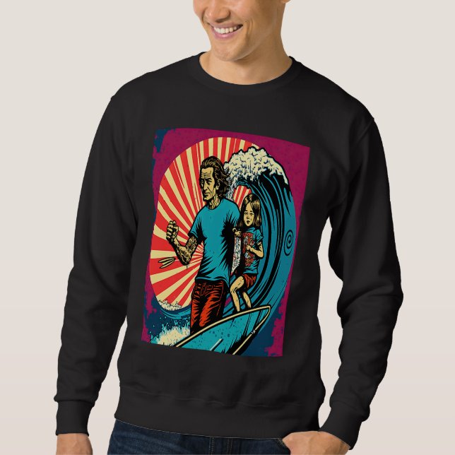 Dad And Daughter Surfing Retro Pop Surfer Dad  3 Sweatshirt (Front)