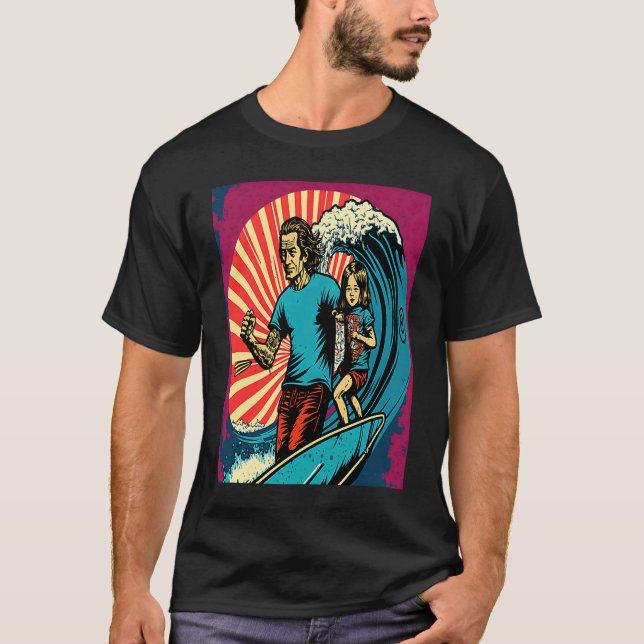 Dad And Daughter Surfing Retro Pop Surfer Dad  3 T-Shirt (Front)