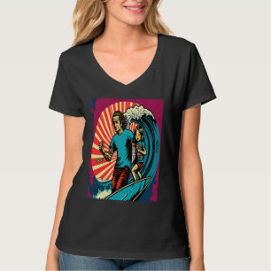 Dad And Daughter Surfing Retro Pop Surfer Dad 3 T-Shirt