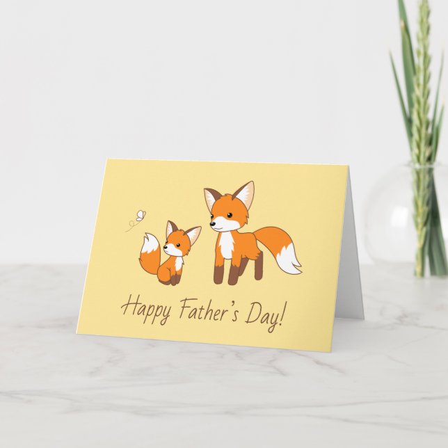 Dad and Kit Fox Father’s Day Yellow Blank Card (Front)