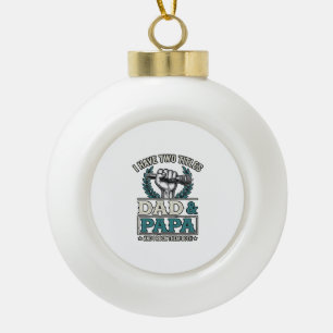 Dad And Papa Rock Titles Vintage Microphone Shirt_ Ceramic Ball Christmas Ornament