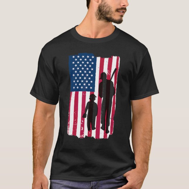 Dad And Son Batter & Pitcher Baseball Player Ameri T-Shirt (Front)