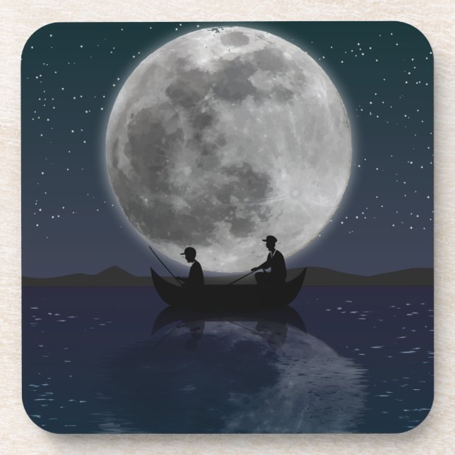 Dad And Son Fishing Under A Full Moon Coaster (Front)