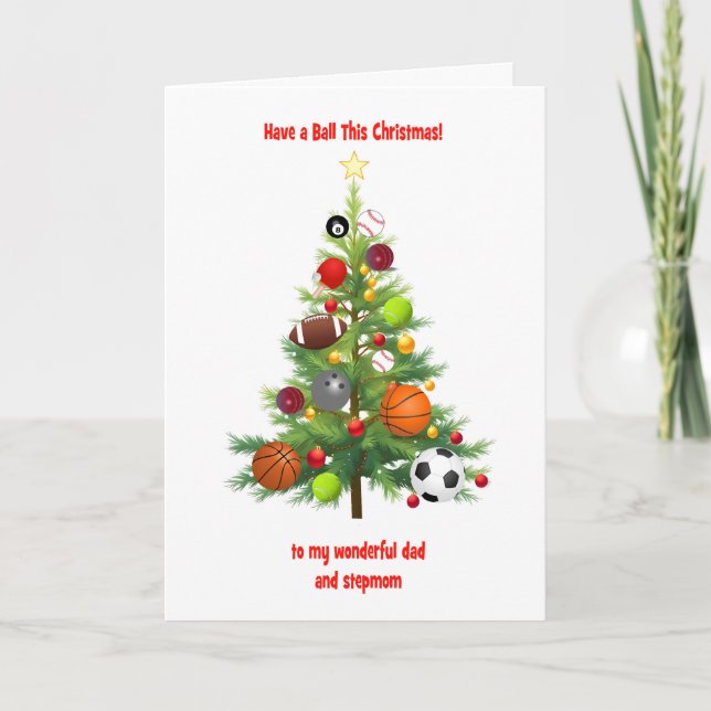 Dad and Step Mum Christmas Tree With Balls Holiday Card (Front)