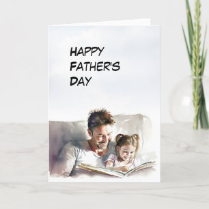 Dad and young Daughter read book Father's Day card