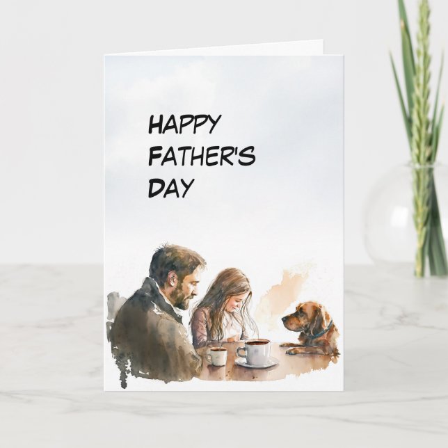 Dad and young Daughter with dog Father's Day card (Front)