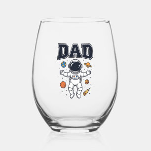Dad Astronaut Space Vector Shirt Design_1 Stemless Wine Glass