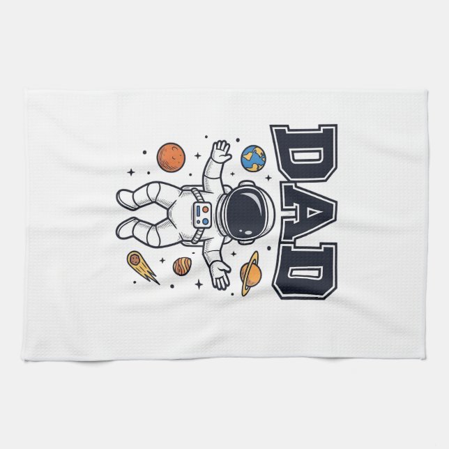 Dad Astronaut Space Vector Shirt Design_1 Tea Towel (Horizontal)