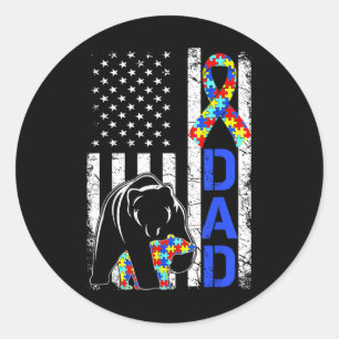 Dad Autism Awareness American Flag Fathers Day  Classic Round Sticker
