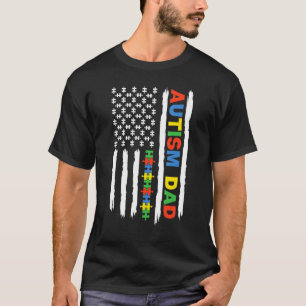Dad Autism Awareness Autism Us Flag Men Dad Daddy T-Shirt