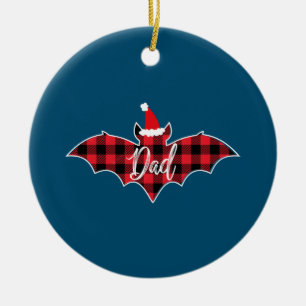 Dad Bat Christmas Papa Pajama Red Plaid Buffalo Ceramic Tree Decoration