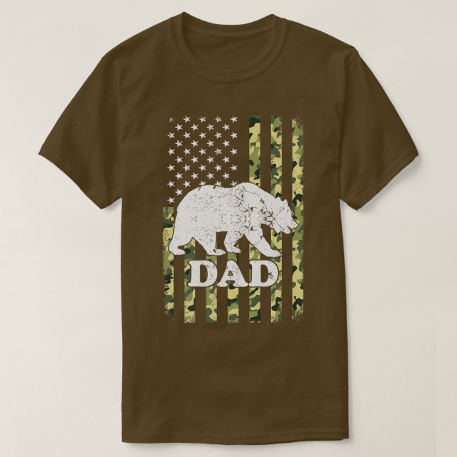 Dad Bear Camping Hiking Camouflage USA American Fl T-Shirt (Design Front)