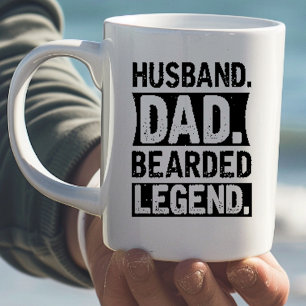 Dad Bearded Legend Black And White Typography  Coffee Mug