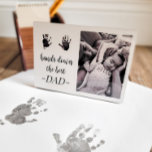 Dad Birthday Fathers Day Handprint Photo Plaque<br><div class="desc">A sweet custom gift for dad! This photo plaque will become a keepsake piece. Add your child’s handprints by taking a picture of the prints,  removing the background using a site like remove.bg or canva,  and upload using the personalisation feature on Zazzle.</div>