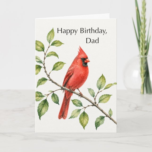 Dad Birthday Red Cardinal on Branch Card (Front)
