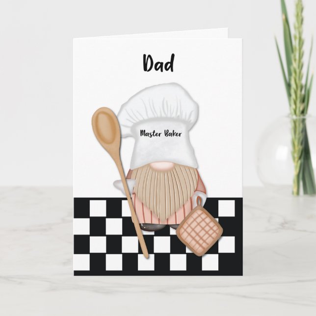 Dad Birthday Whimsical Gnome Baker Baking Card (Front)