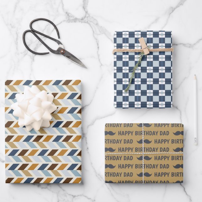 Dad Birthday Wrapping Paper Flat Sheet Set of 3 (Front)