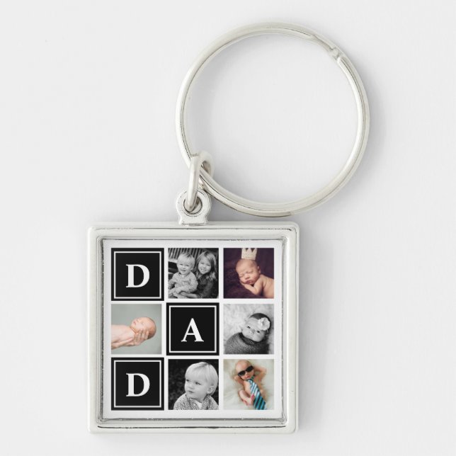 Dad Black Custom Photo Collage Key Ring (Front)