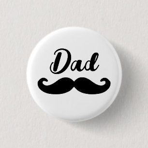 Dad black handlebar moustache 3 cm round badge