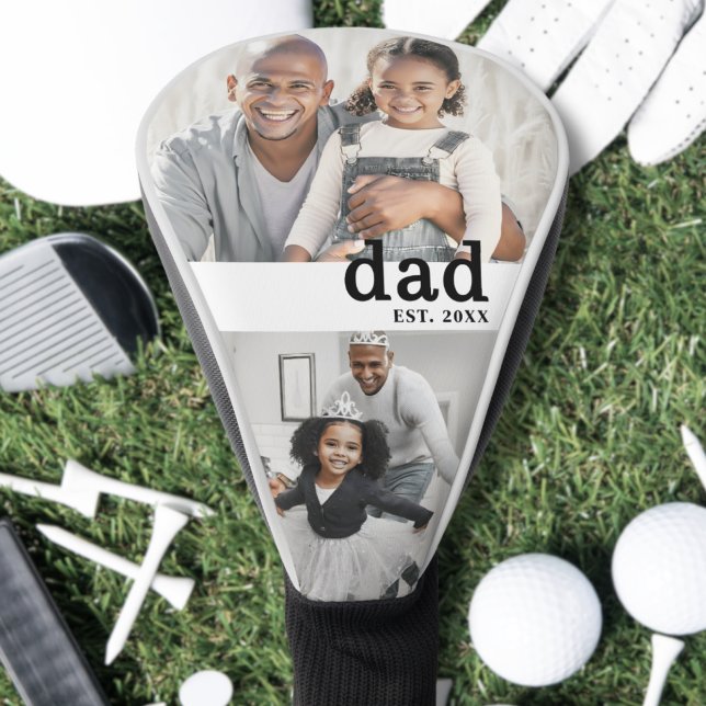 Dad Black White Photo Personalised Golf Head Cover (Dad Photo Collage Father Golf Head Cover )