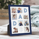 DAD Blue Letters Family Photo Collage Navy Frame<br><div class="desc">Send a beautiful personalised gift to your Father (DAD) that he'll cherish forever. Special personalised family photo collage plaque to display your own special family photos and memories. Our design features a simple 8 photo collage grid design with "DAD" letters displayed in the grid design. Each photo is framed with...</div>