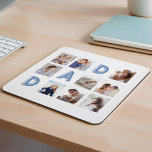DAD Blue Letters Nine Family Photo Grid Collage Mouse Pad<br><div class="desc">Send a beautiful personalised gift to your mother (DAD) that he'll cherish forever. Special personalised family photo collage mouse pad to display your own special family photos and memories. Our design features a simple 9 photo collage grid design with "DAD" letters displayed in the grid design. Each photo is framed...</div>