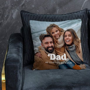 Dad   Boho Text Overlay with Two Photos Cushion