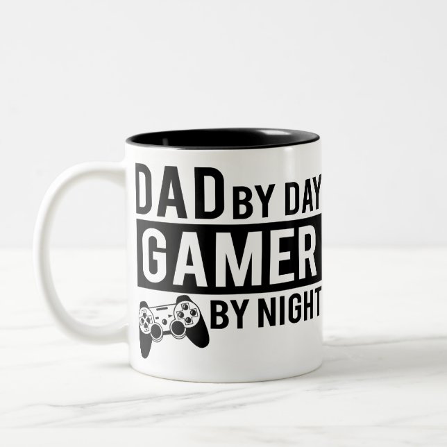 dad by day gamer by night fathers day dad gift Two-Tone coffee mug (Left)