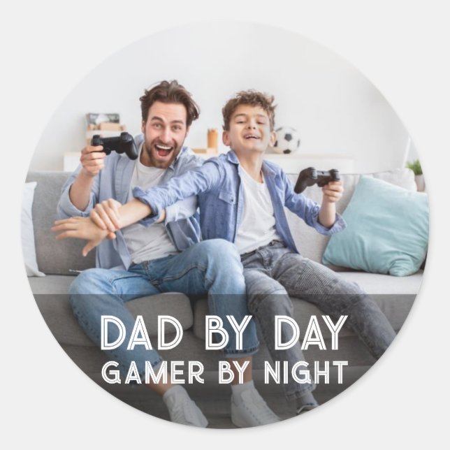 Dad By Day Gamer By Night Son And Dad Father's Day Classic Round Sticker (Front)