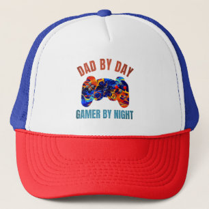 DAD BY DAY GAMER BY NIGHT TRUCKER HAT