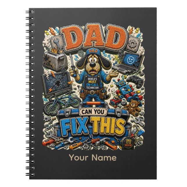 Dad Can Fix This Personalised Funny Dad T-Shirt, C Notebook (Front)