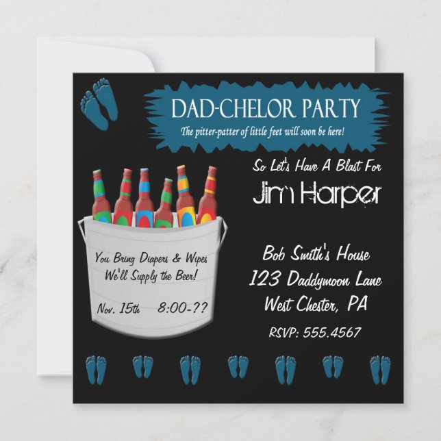 Dad-chelor Diaper Keg Party Invitations (Front)