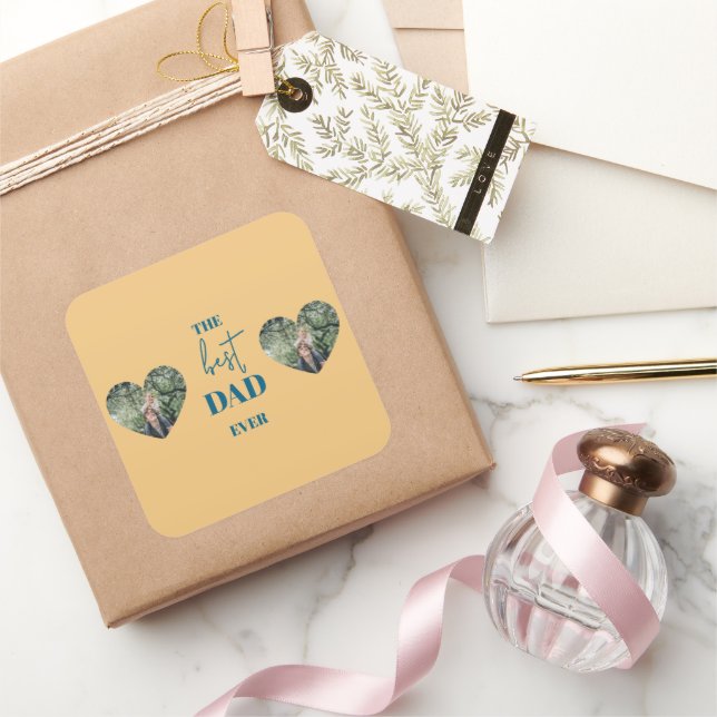 Dad & Child Photo – Heart Frame Best Dad Ever Square Sticker (Gifting)