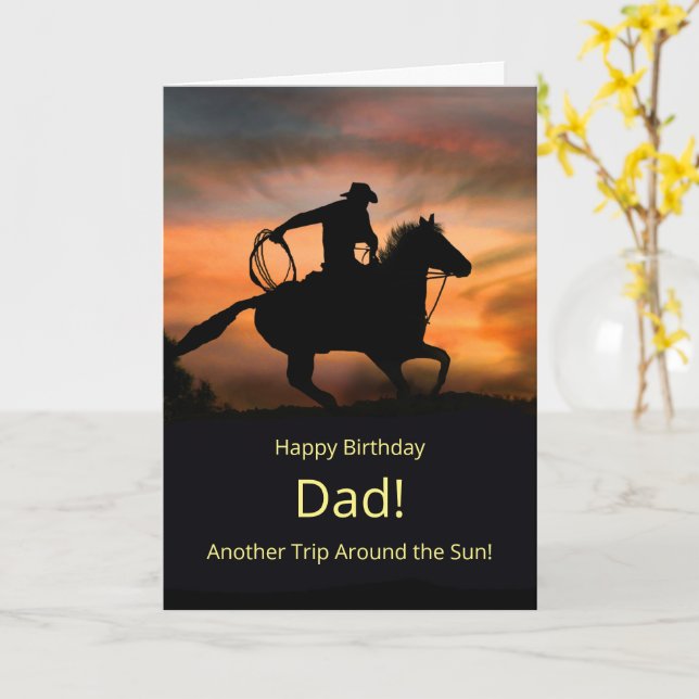 Dad Country Western Cowboy Happy Birthday Card (Yellow Flower)