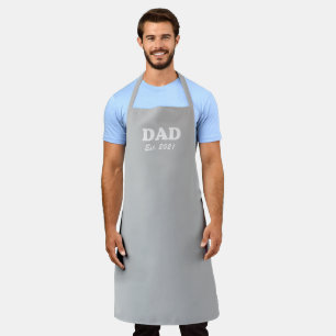 Dad, Custom Est date light grey white Father's Day Apron