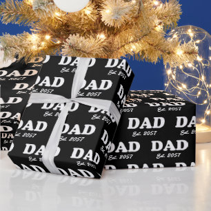 Dad Custom Est date modern typography black Wrapping Paper